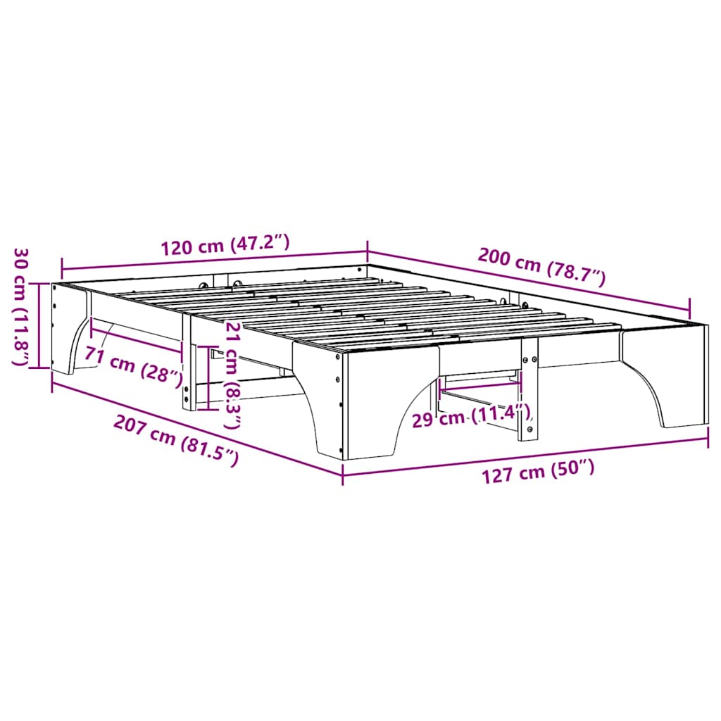 Bettgestell Wachsbraun 120 x 200 cm Massivholz Kiefer